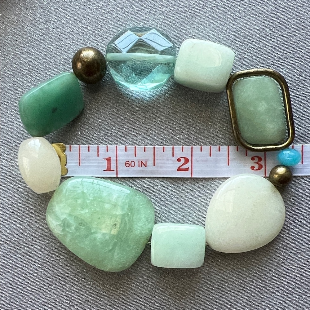 Stretch Beaded Green and Aqua Statement Bracelet - Picture 10 of 14
